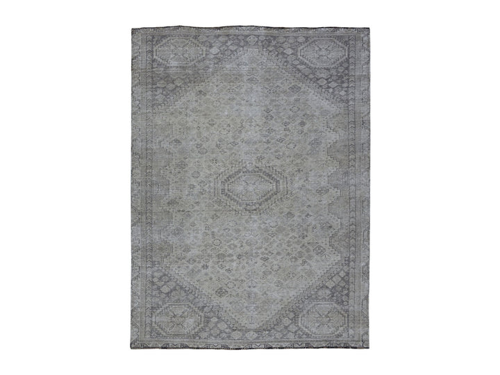 6'10" x 9'9" New Hand Knotted Ivory Worn Wool Rectangle Oriental Rug - MOA10254033