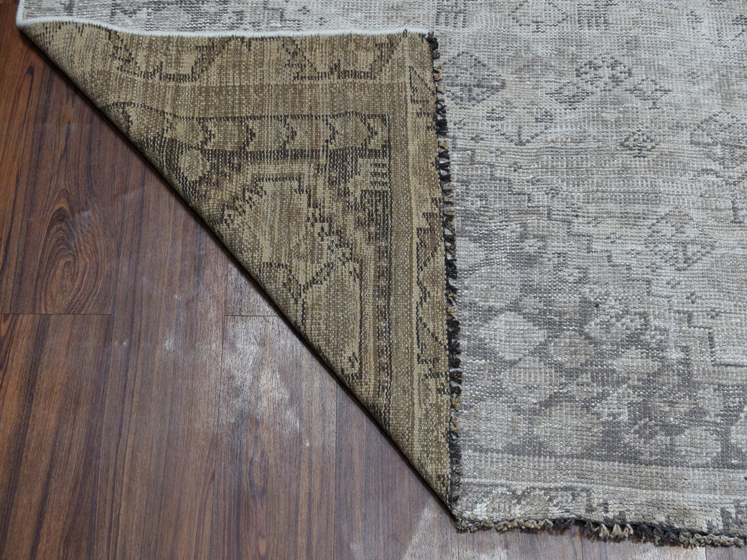 6'10" x 9'9" New Hand Knotted Ivory Worn Wool Rectangle Oriental Rug - MOA10254033