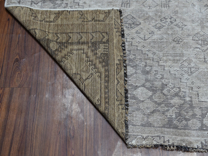 6'10" x 9'9" New Hand Knotted Ivory Worn Wool Rectangle Oriental Rug - MOA10254033