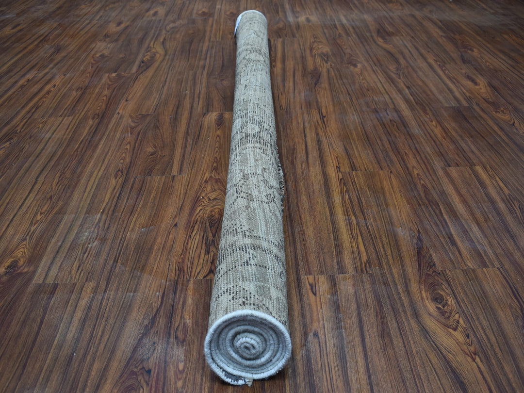 6'10" x 9'9" New Hand Knotted Ivory Worn Wool Rectangle Oriental Rug - MOA10254033