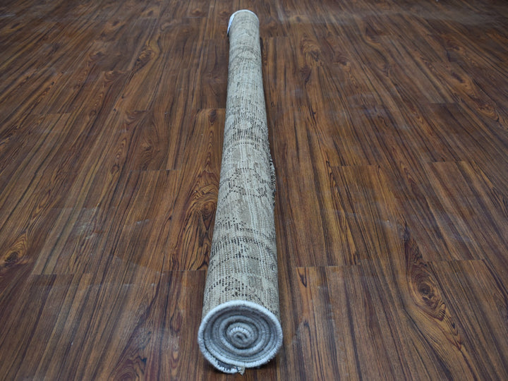 6'10" x 9'9" New Hand Knotted Ivory Worn Wool Rectangle Oriental Rug - MOA10254033