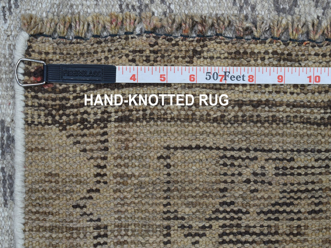 6'10" x 9'9" New Hand Knotted Ivory Worn Wool Rectangle Oriental Rug - MOA10254033