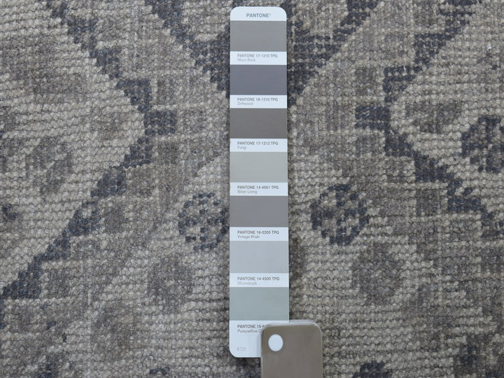 6'10" x 10'1" New Hand Knotted Grey Worn Wool Rectangle Oriental Rug - MOA10254035