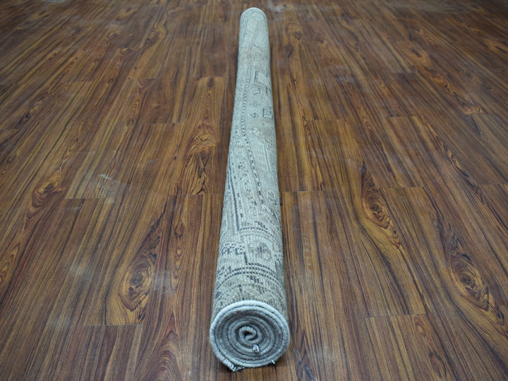 6'10" x 10'1" New Hand Knotted Grey Worn Wool Rectangle Oriental Rug - MOA10254035