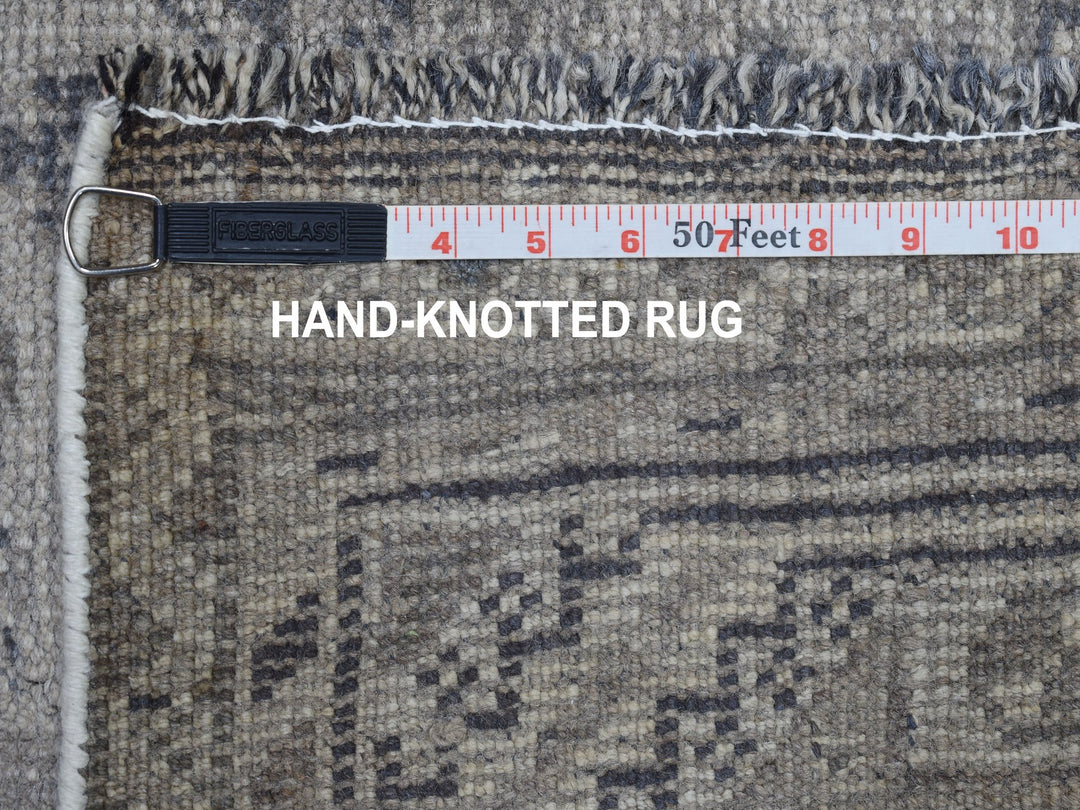 6'10" x 10'1" New Hand Knotted Grey Worn Wool Rectangle Oriental Rug - MOA10254035