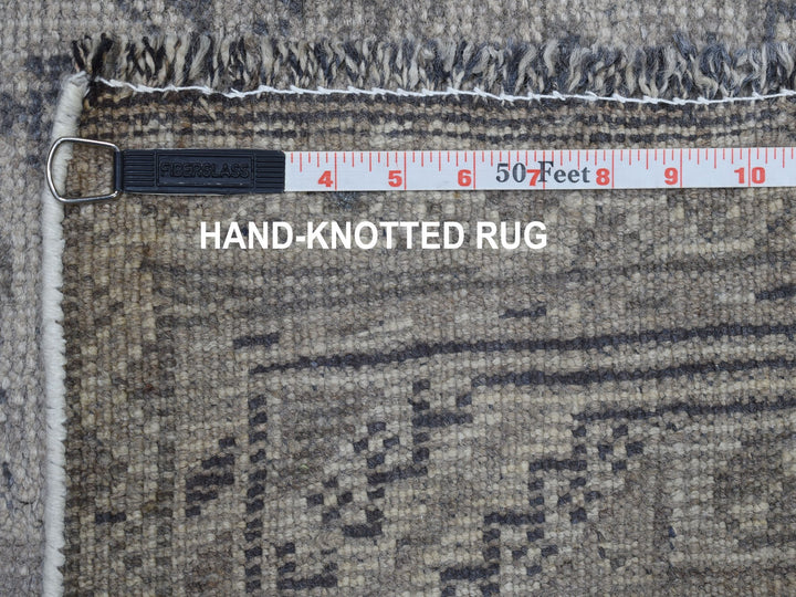 6'10" x 10'1" New Hand Knotted Grey Worn Wool Rectangle Oriental Rug - MOA10254035