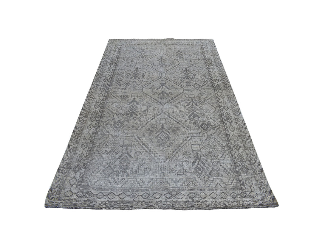 5'6" x 8'2" New Hand Knotted Grey Worn Wool Rectangle Oriental Rug - MOA10254044