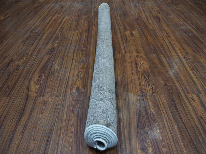 5'6" x 8'2" New Hand Knotted Grey Worn Wool Rectangle Oriental Rug - MOA10254044