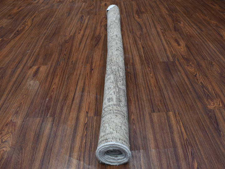 5'1" x 7'6" New Hand Knotted Beige Worn Wool Rectangle Oriental Rug - MOA10254047