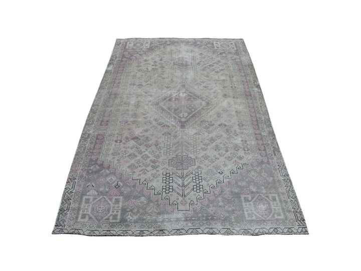 4'10" x 7'4" New Hand Knotted Grey Worn Wool Rectangle Oriental Rug - MOA10254056