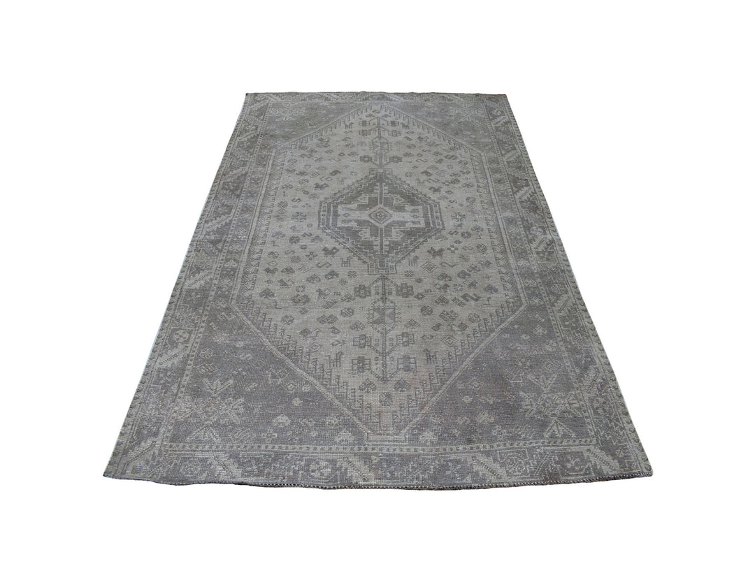 5'1" x 7'4" New Hand Knotted Grey Worn Wool Rectangle Oriental Rug - MOA10254060