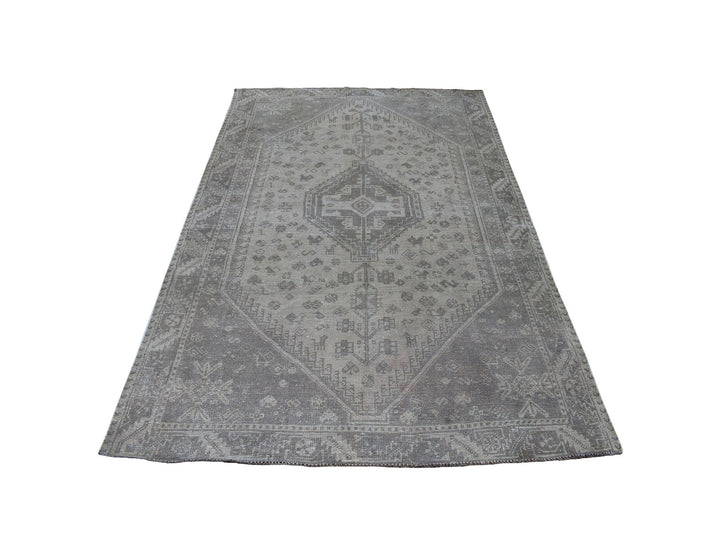 5'1" x 7'4" New Hand Knotted Grey Worn Wool Rectangle Oriental Rug - MOA10254060