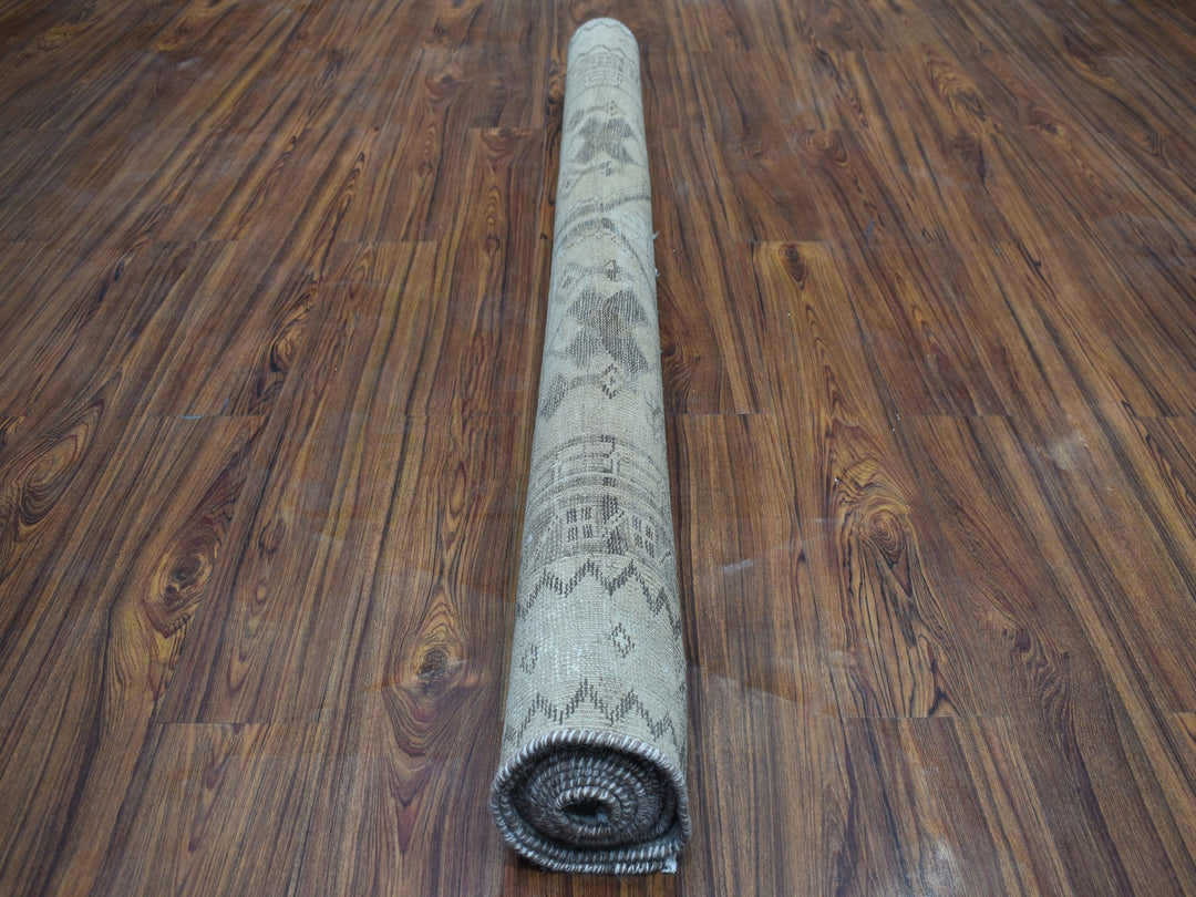 5'5" x 8'4" New Hand Knotted Beige Worn Wool Rectangle Oriental Rug - MOA10254068