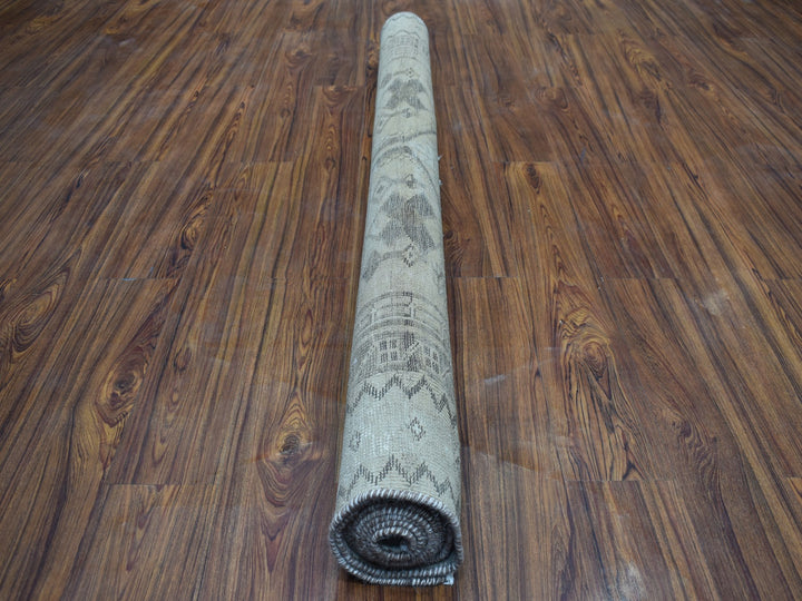 5'5" x 8'4" New Hand Knotted Beige Worn Wool Rectangle Oriental Rug - MOA10254068