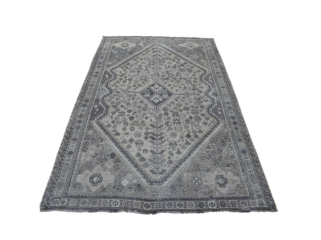 5'6" x 7'9" New Hand Knotted Grey Worn Wool Rectangle Oriental Rug - MOA10254070