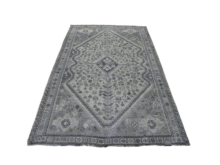 5'6" x 7'9" New Hand Knotted Grey Worn Wool Rectangle Oriental Rug - MOA10254070