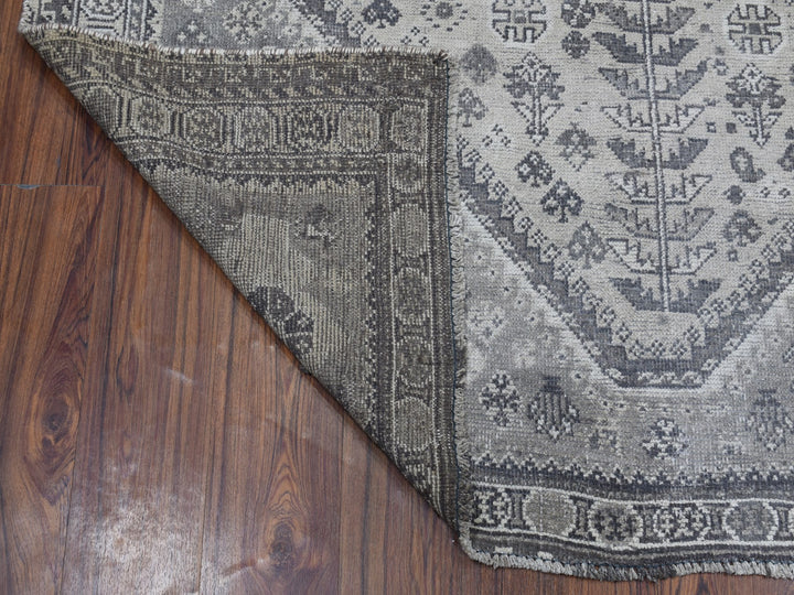 5'6" x 7'9" New Hand Knotted Grey Worn Wool Rectangle Oriental Rug - MOA10254070