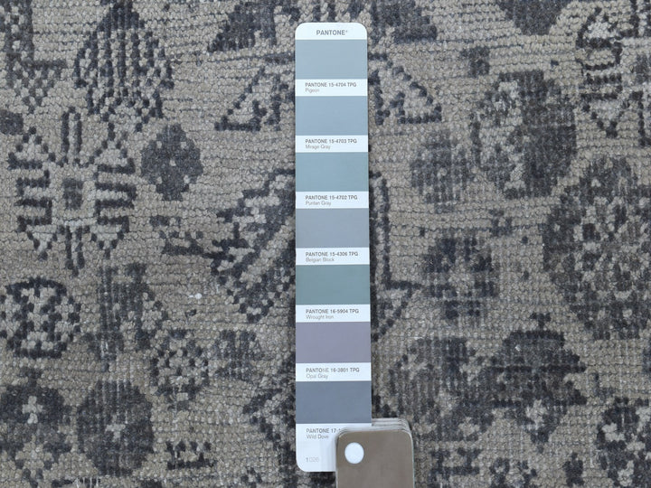 5'6" x 7'9" New Hand Knotted Grey Worn Wool Rectangle Oriental Rug - MOA10254070