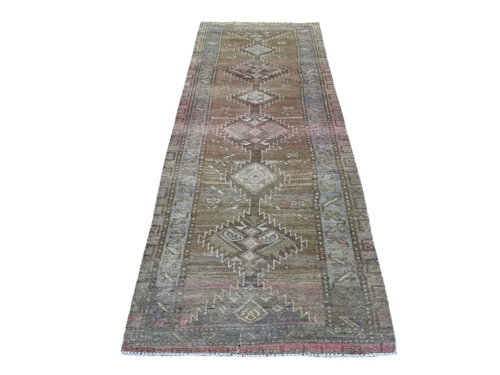 3'3" x 9'8" New Hand Knotted Grey Worn Wool Runner Oriental Rug - MOA10254087