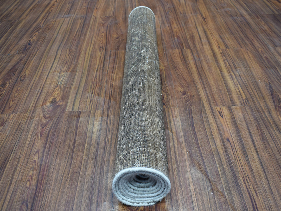 3'3" x 9'8" New Hand Knotted Grey Worn Wool Runner Oriental Rug - MOA10254087