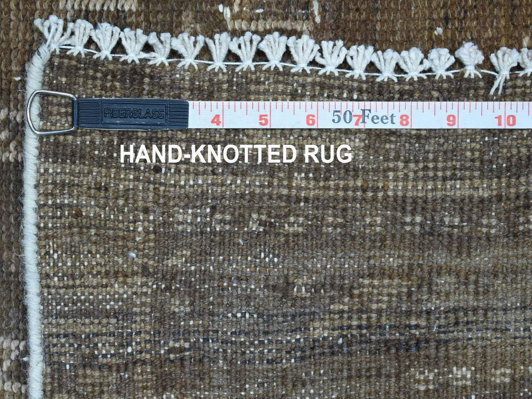 3'3" x 9'8" New Hand Knotted Grey Worn Wool Runner Oriental Rug - MOA10254087