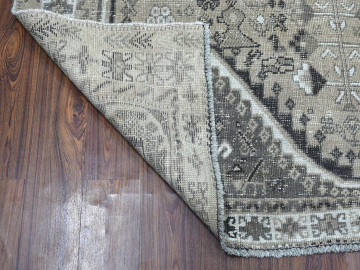 6'4" x 9'1" New Hand Knotted Grey Worn Wool Rectangle Oriental Rug - MOA10254128