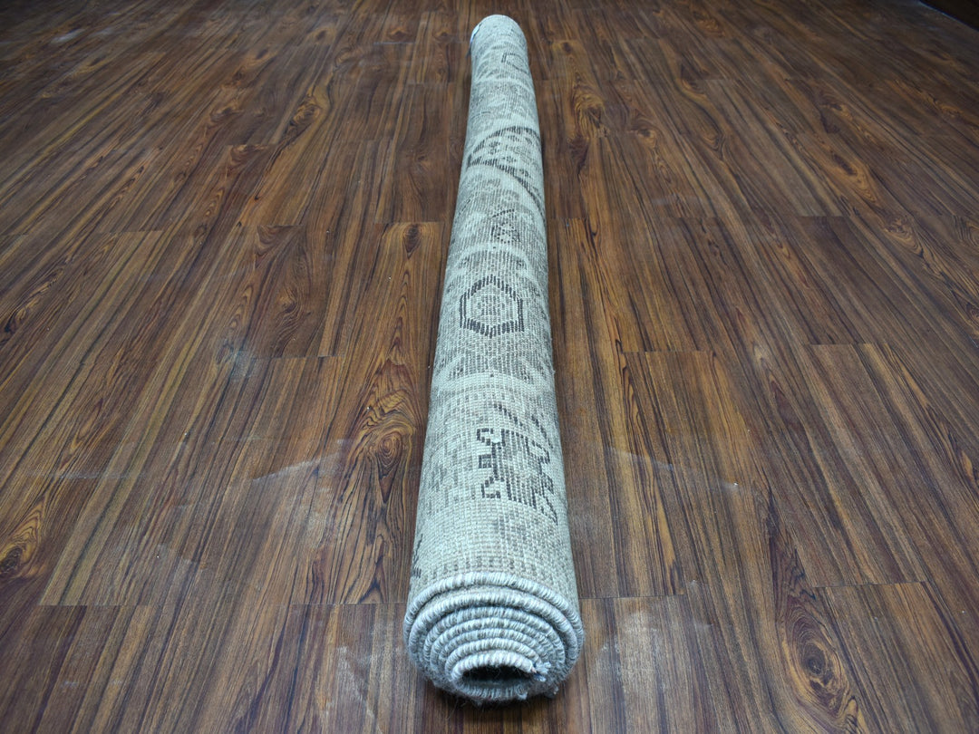 6'4" x 9'1" New Hand Knotted Grey Worn Wool Rectangle Oriental Rug - MOA10254128