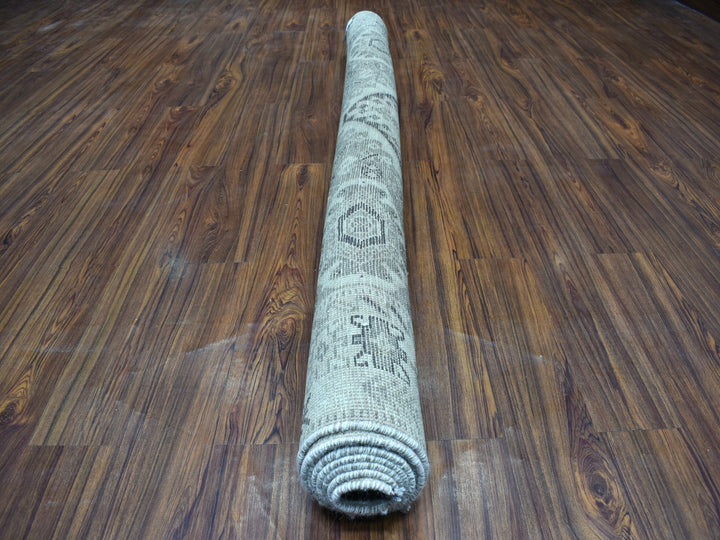 6'4" x 9'1" New Hand Knotted Grey Worn Wool Rectangle Oriental Rug - MOA10254128