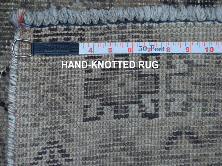 6'4" x 9'1" New Hand Knotted Grey Worn Wool Rectangle Oriental Rug - MOA10254128
