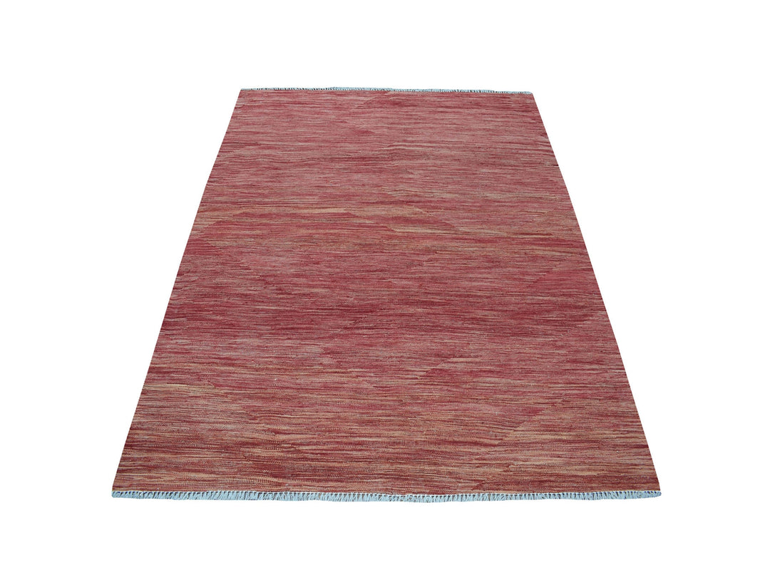 5'1" x 6'7" New Hand Woven Red Wool Rectangle Oriental Rug - MOA10254223