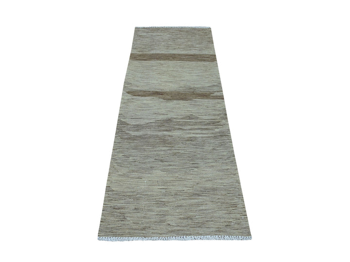 2'3" x 6'4" New Hand Woven Grey Wool Runner Oriental Rug - MOA10254251