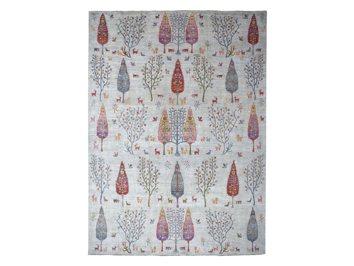 11'7" x 14'8" New Hand Knotted Grey Wool Rectangle Oriental Rug - MOA10254281