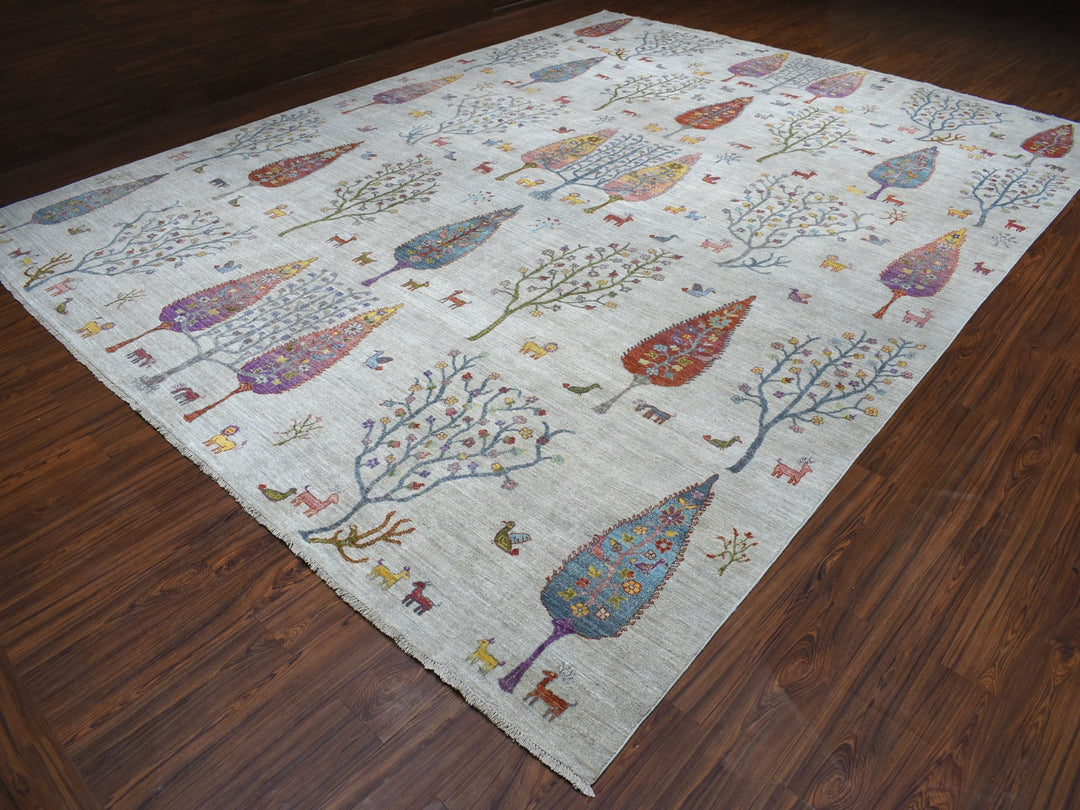 11'7" x 14'8" New Hand Knotted Grey Wool Rectangle Oriental Rug - MOA10254281