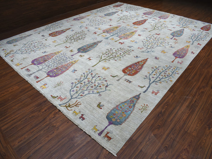 11'7" x 14'8" New Hand Knotted Grey Wool Rectangle Oriental Rug - MOA10254281