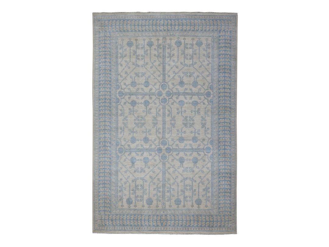 5'10" x 9'1" New Hand Knotted Ivory Wool Rectangle Oriental Rug - MOA10254291