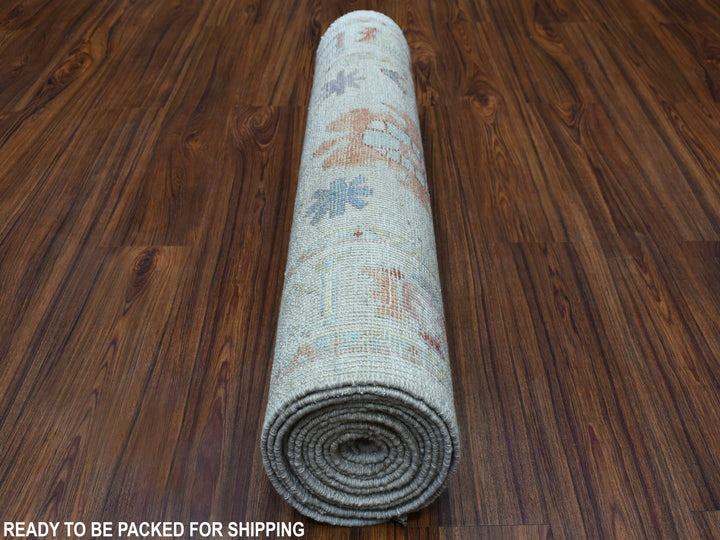 2'10" x 13'6" New Hand Knotted Grey Wool Runner Oriental Rug - MOA10254429