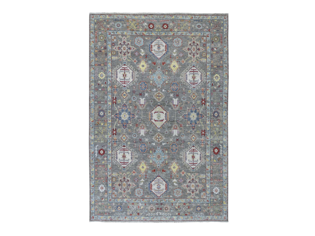 6'2" x 9'2" New Hand Knotted Grey Wool Rectangle Oriental Rug - MOA10254649