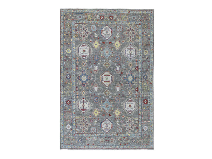 6'2" x 9'2" New Hand Knotted Grey Wool Rectangle Oriental Rug - MOA10254649