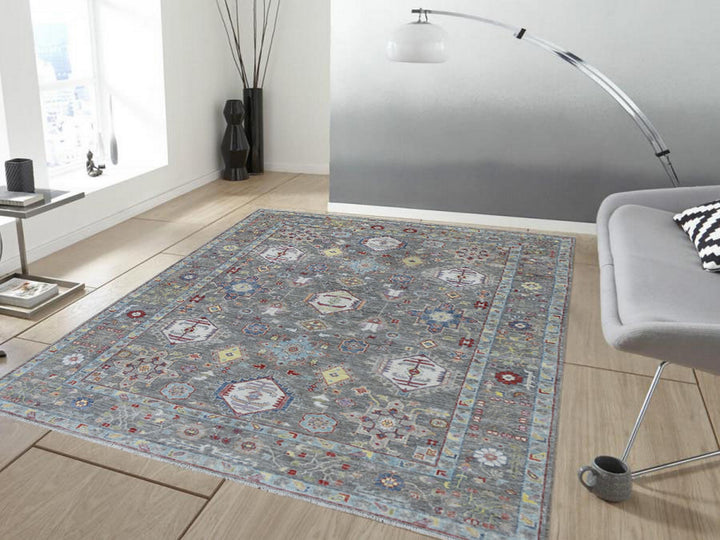 6'2" x 9'2" New Hand Knotted Grey Wool Rectangle Oriental Rug - MOA10254649