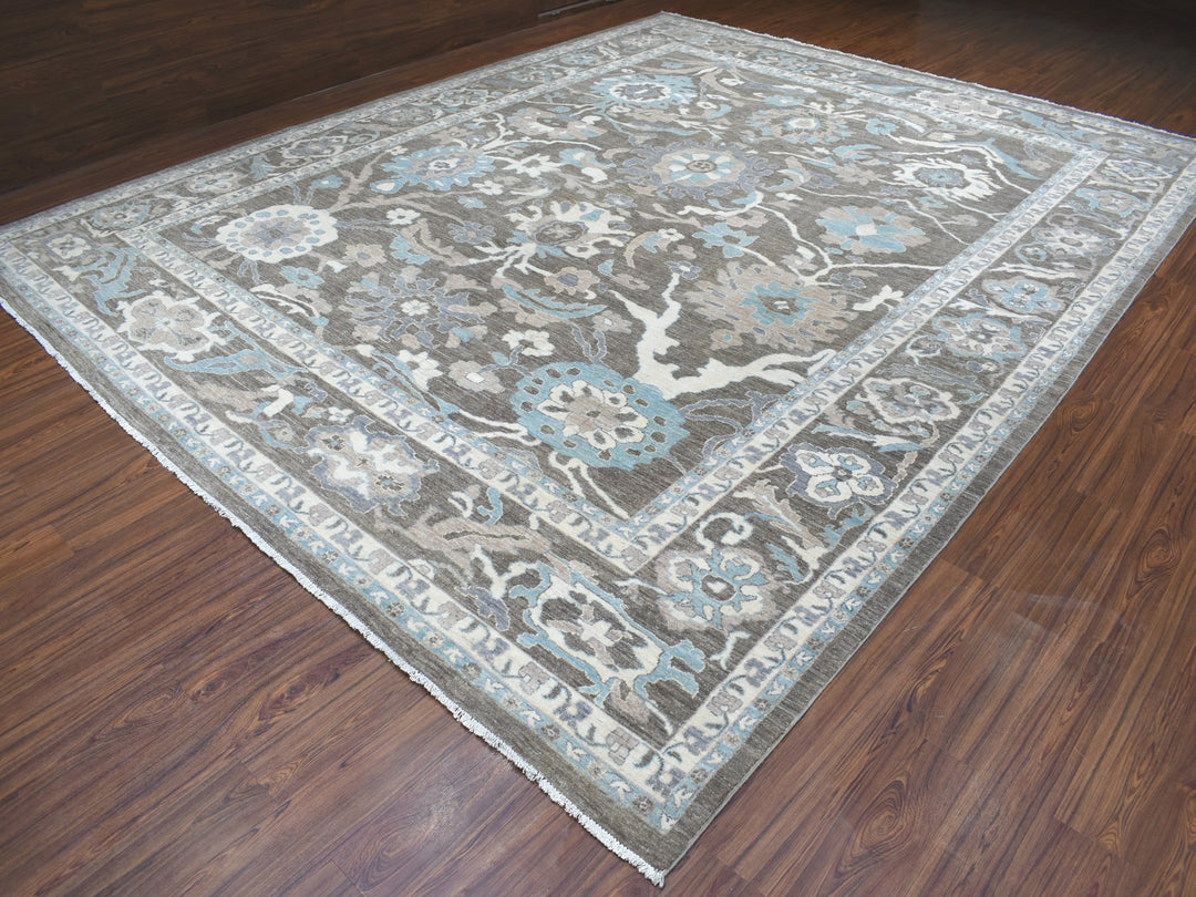 11'9" x 14'5" New Hand Knotted Brown Wool Rectangle Oriental Rug - MOA10255606