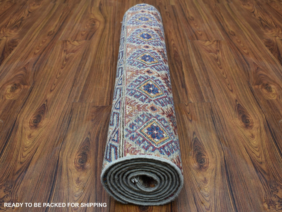 2'10" x 7'7" New Hand Knotted Grey Wool Runner Oriental Rug - MOA10256828