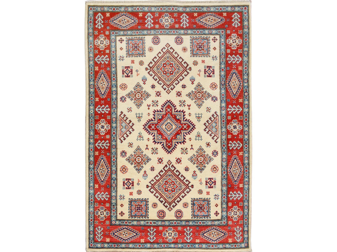 4'0" x 5'10" New Hand Knotted Red Wool Rectangle Oriental Rug - MOA10257067