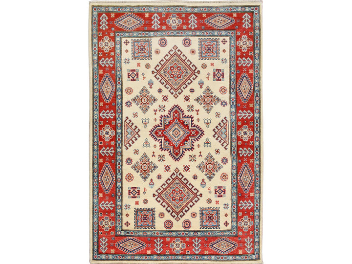 4'0" x 5'10" New Hand Knotted Red Wool Rectangle Oriental Rug - MOA10257067