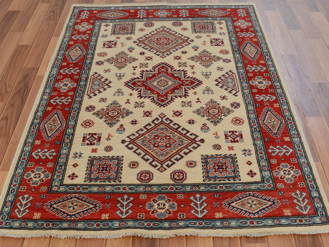 4'0" x 5'10" New Hand Knotted Red Wool Rectangle Oriental Rug - MOA10257067