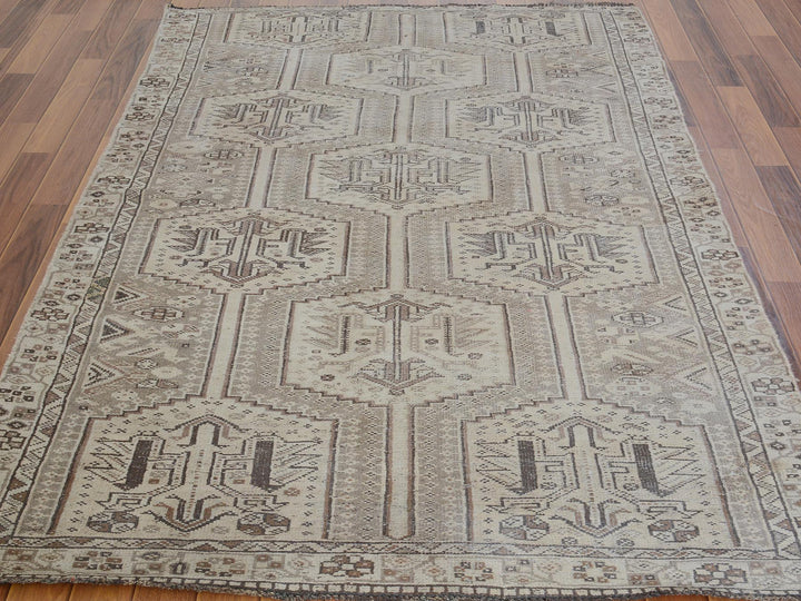 4'9" x 7'4" New Hand Knotted Brown Worn Wool Rectangle Oriental Rug - MOA10257116