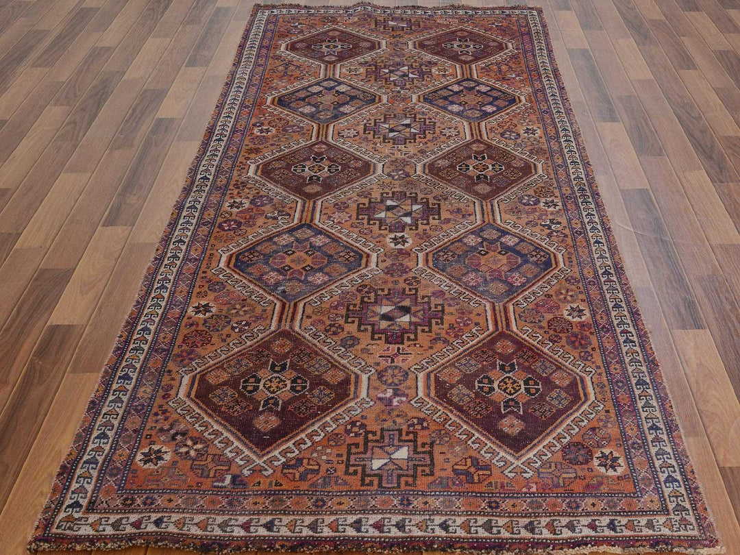 3'10" x 9'1" New Hand Knotted Orange Worn Wool Runner Oriental Rug - MOA10257134