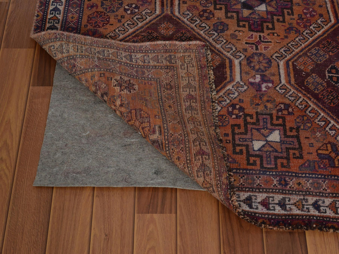 3'10" x 9'1" New Hand Knotted Orange Worn Wool Runner Oriental Rug - MOA10257134