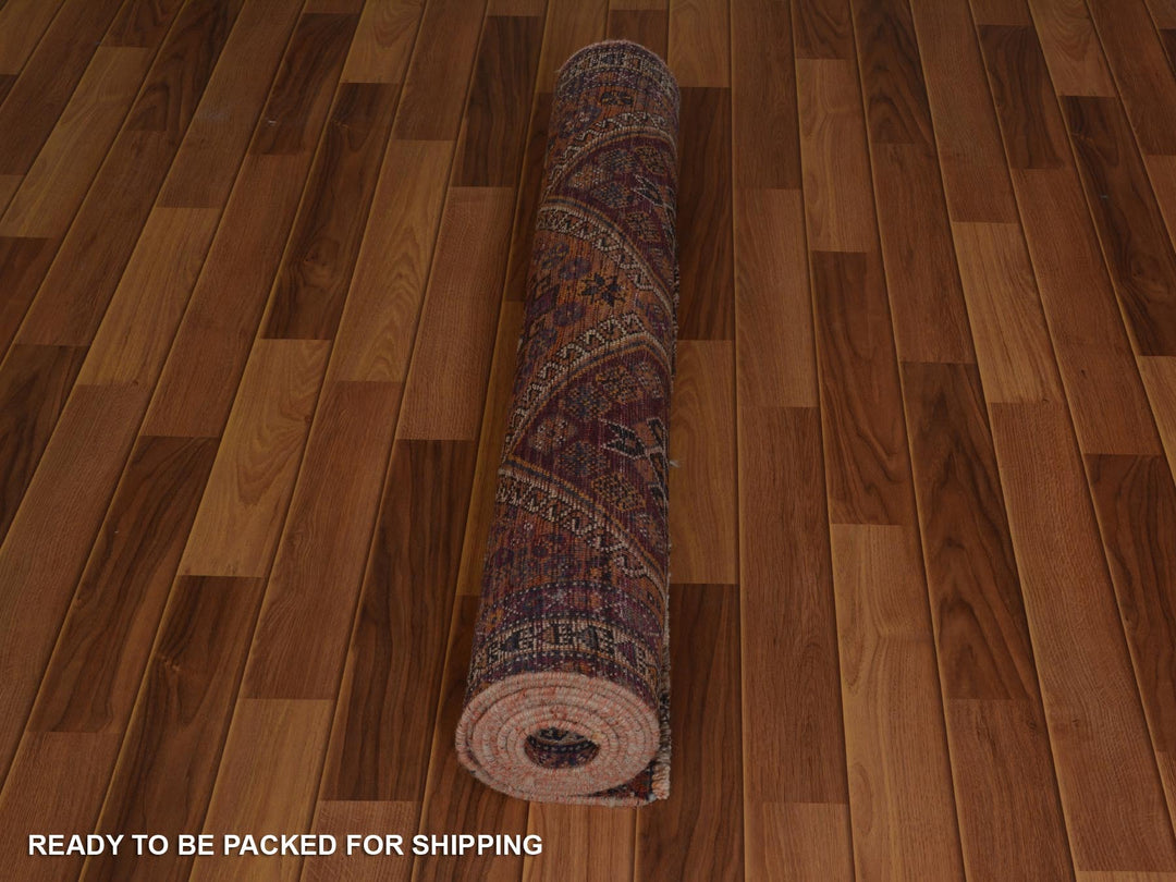 3'10" x 9'1" New Hand Knotted Orange Worn Wool Runner Oriental Rug - MOA10257134