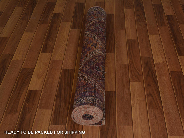 3'10" x 9'1" New Hand Knotted Orange Worn Wool Runner Oriental Rug - MOA10257134