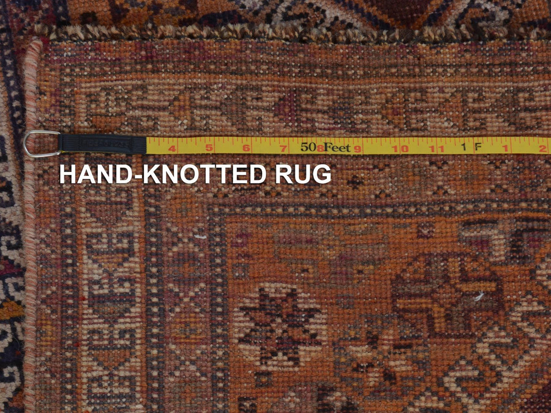 3'10" x 9'1" New Hand Knotted Orange Worn Wool Runner Oriental Rug - MOA10257134